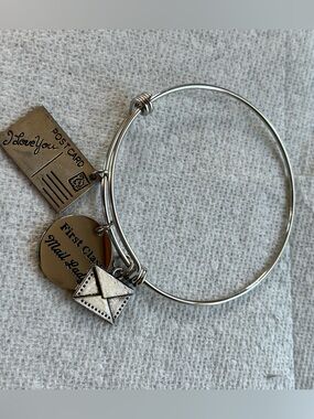 Silver-Tone Mailbox Charm Bangle Bracelet - Love You Postcard Design